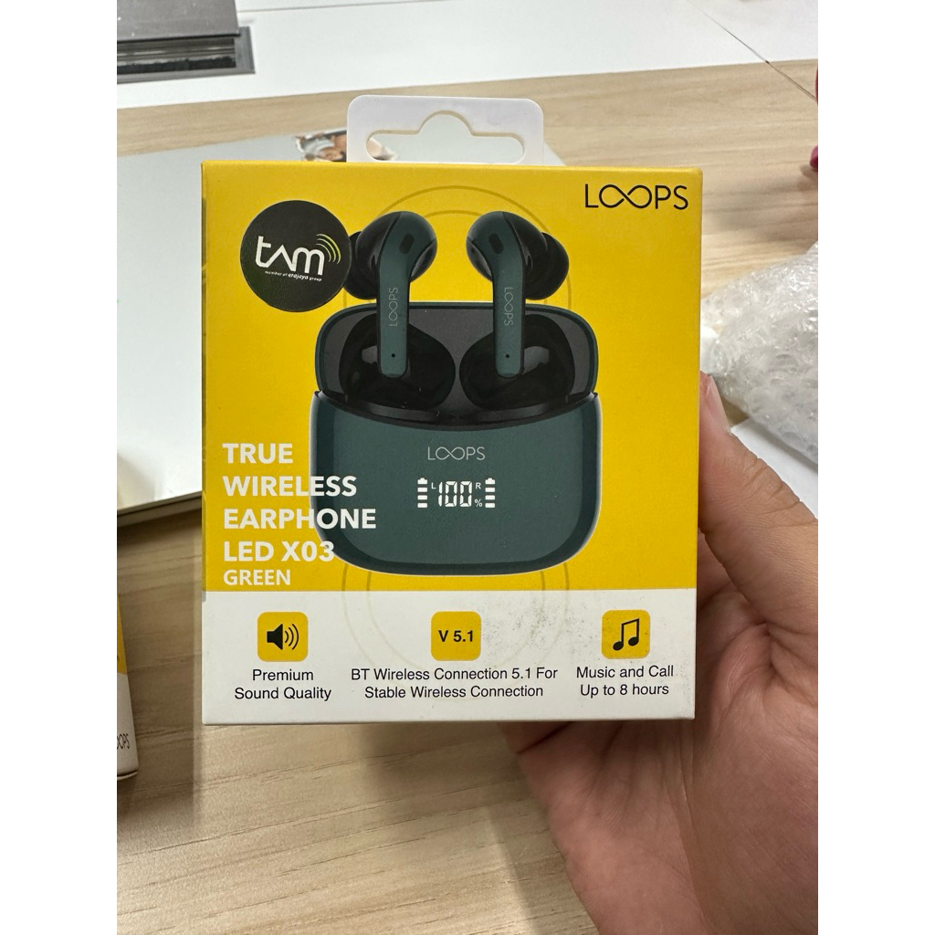 LOOPS TWS Earphone LED X03 Original - Green