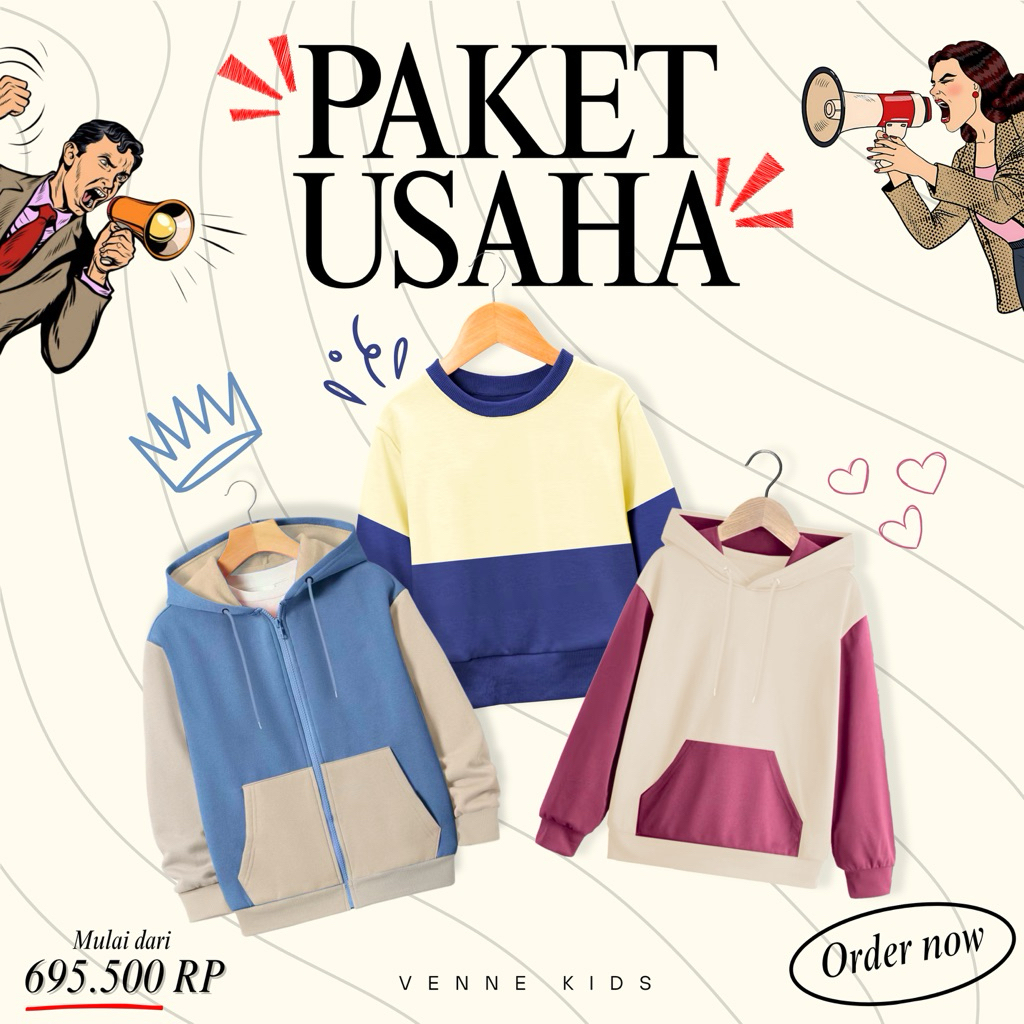 PAKET USAHA FASHION ANAK Jaket Sweater Crewneck Anak Laki-Laki Perempuan Usia 2-12Tahun Kombinasi da