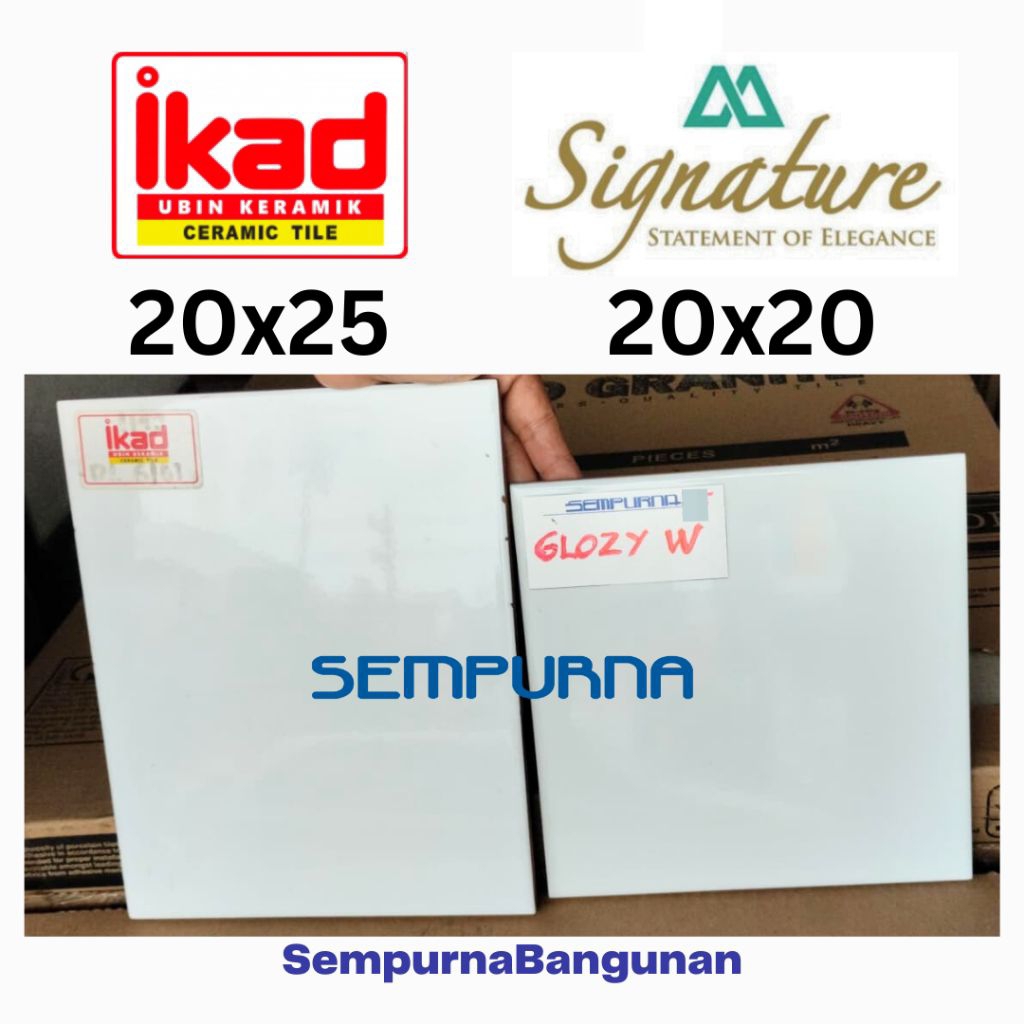 Keramik ubin dinding tembok lantai Siganture putih glossy plain white polos kilap 20x25 20x20 wall f