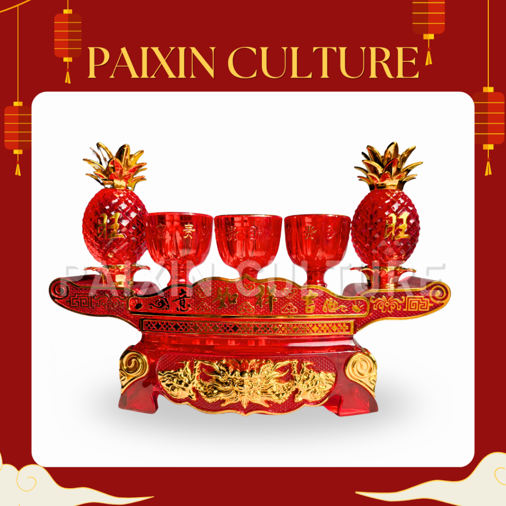 Cangkir Puja Gelas Sembahyang Plastik Kristal Merah Ada Lampu - Nanas