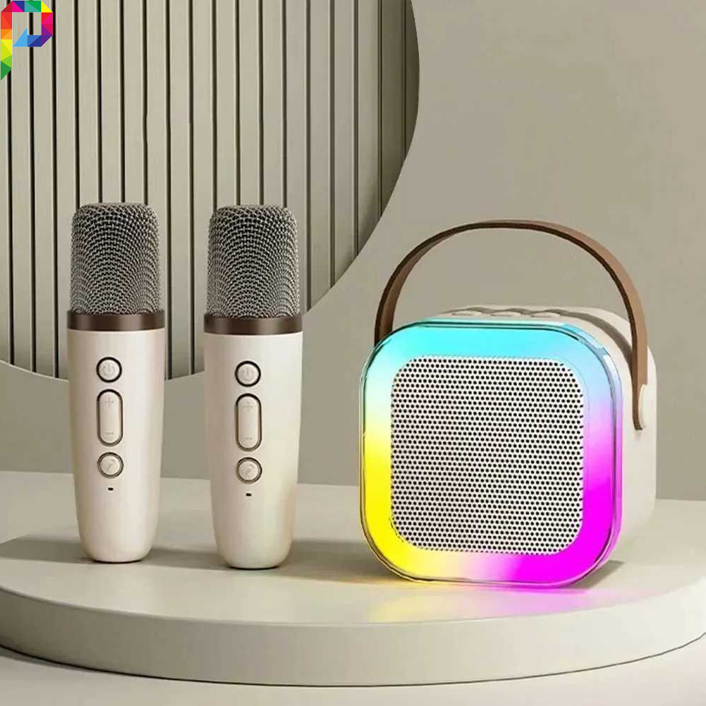 Sound dan Mic Karaoke Speaker Bluetooth Karoke Portable Dengan 2 Microphone 5W Lampu LED RGB