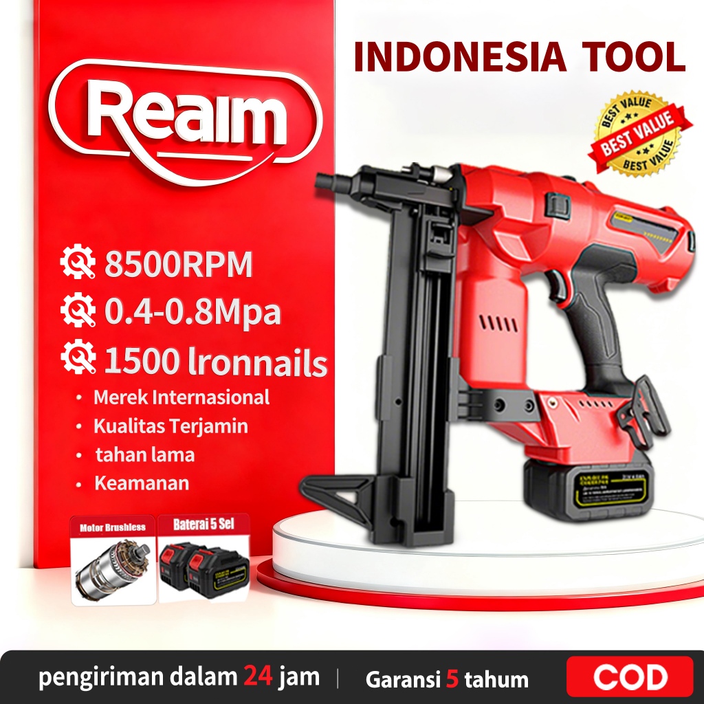 Reaim Mesin paku tembak Pneumatic Nailer Gun Tracker Air Nail Gun Nailer Alat Paku Tembak Stapler An