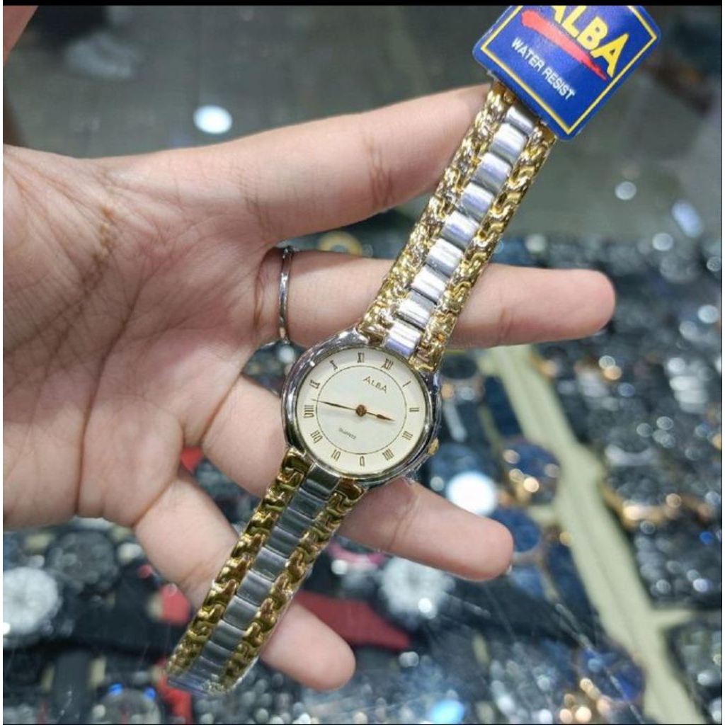 JAM TANGAN WANITA ALBA ATA84GX1 ORIGINAL STAINLESS Quartz WATCH WATCHES -SILVER GOLD