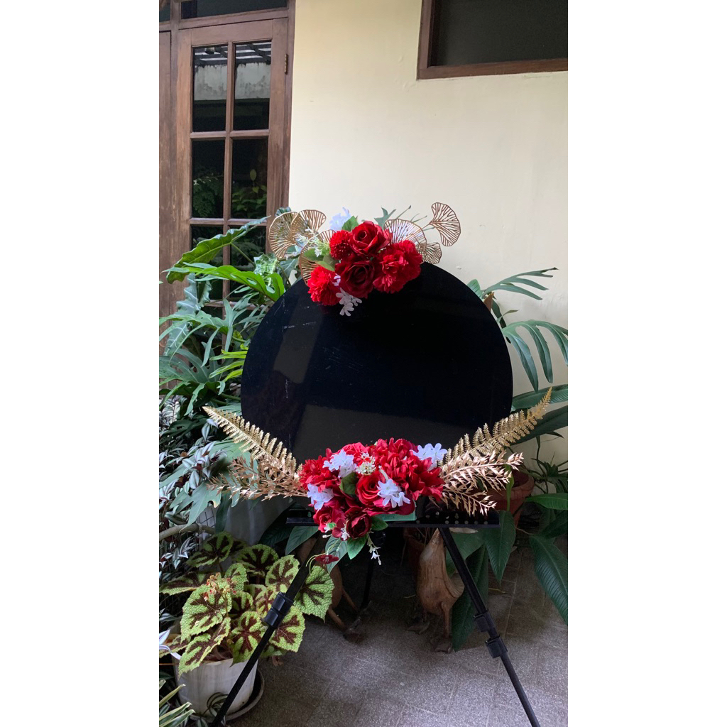 [READY STOCK] PAPAN BUNGA AKRILIK STANDING 60cm WISUDA/ UCAPAN SELAMAT Warna merah gold