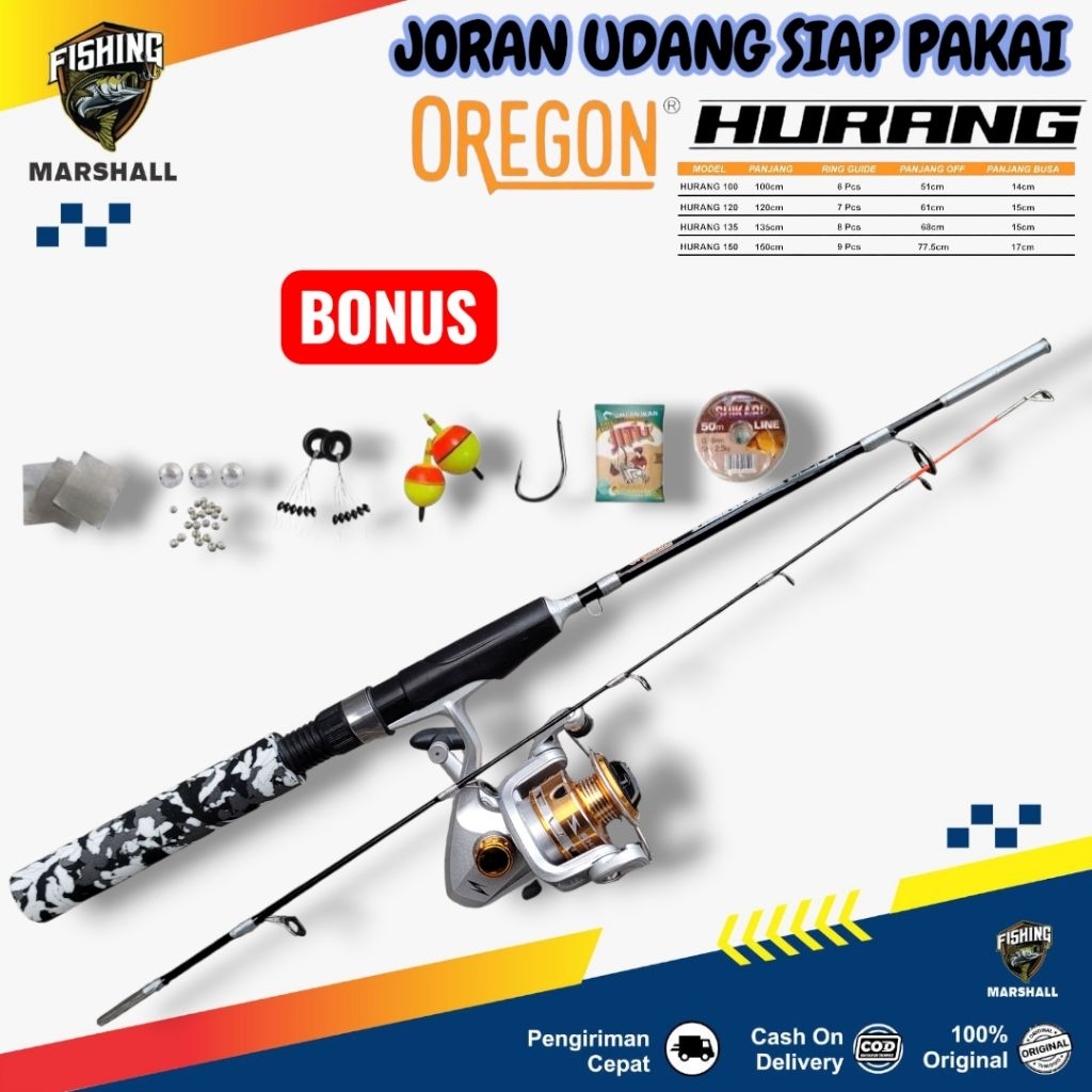 1 Set Joran Pancing Oregon Hurang Joran Udang Lentur Sambung 2 100Cm-150Cm Reel Besi Dapat Bonus