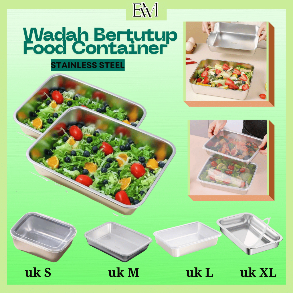 Tempat Wadah Makanan Stainless Steel Food Container Nampan Stainless Sayur Kotak Penyimpanan Food St