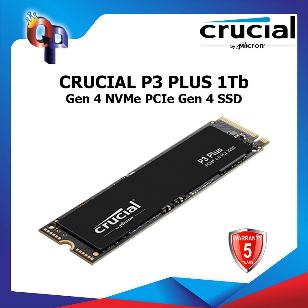 SSD CRUCIAL P3 PLUS 1Tb PCIe Gen 4 NVMe M.2 2280 Up to 5000MB/s Garansi 5 Tahun