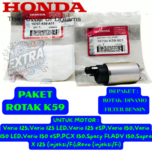 FUEL PUMP PAKET PAMPERS FILTER BENSIN ROTAK KODE-K59 ASLI HONDA AHM VARIO 125 CBS 125 150 LED ESP