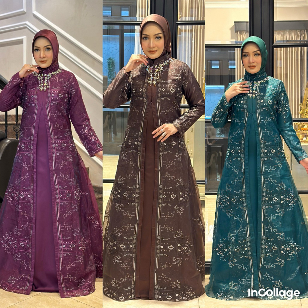 Dress Outer Organza Manila mewah 3 warna no hijab