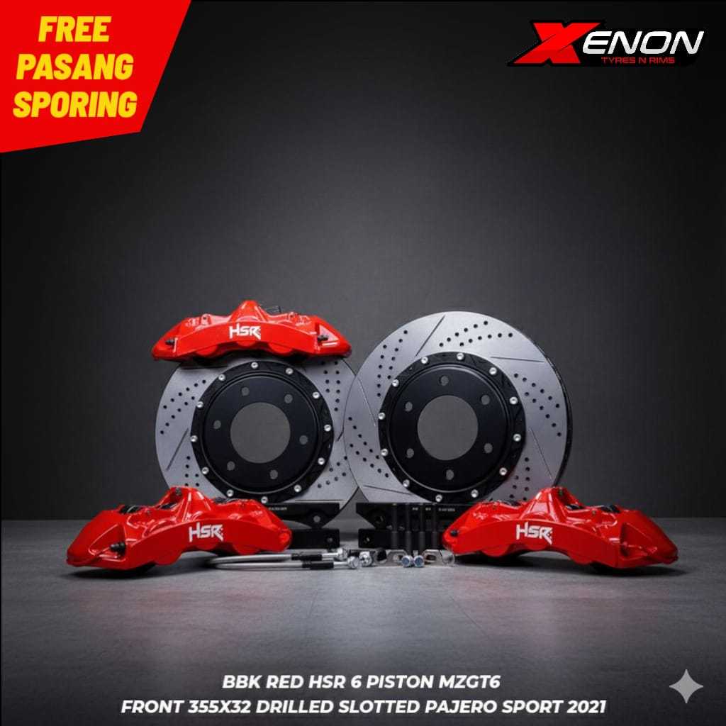 BIG BRAKE KIT BBK RED HSR 6 PISTON MZGT6 FRONT 355X32 SLOTTED PAJERO SPORT 2021 || BBK PAJERO