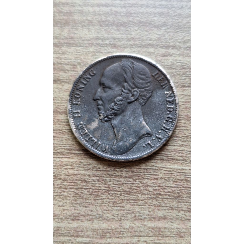 Koin Perak 1 Gulden Willem II Tahun 1843 (Tahun Jarang)