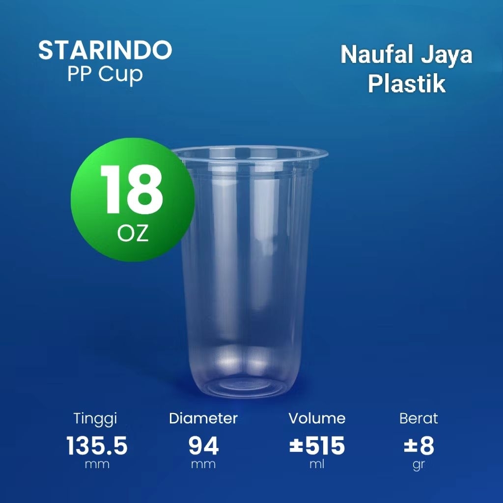 [ Isi 50 pcs ] Gelas Plastik Starindo 18oz Oval | Cup PP 8 gram Tebal