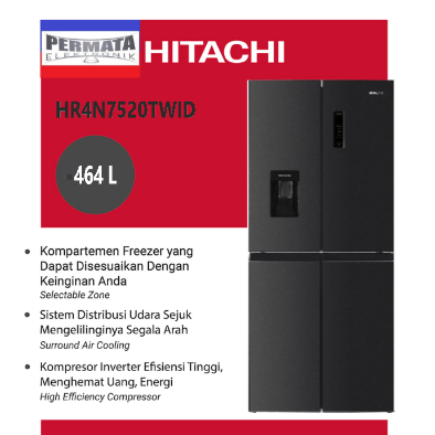 Hitachi Kulkas  HR4N7520 464DSWDXIDL French Bottom Freezer Water Dispenser