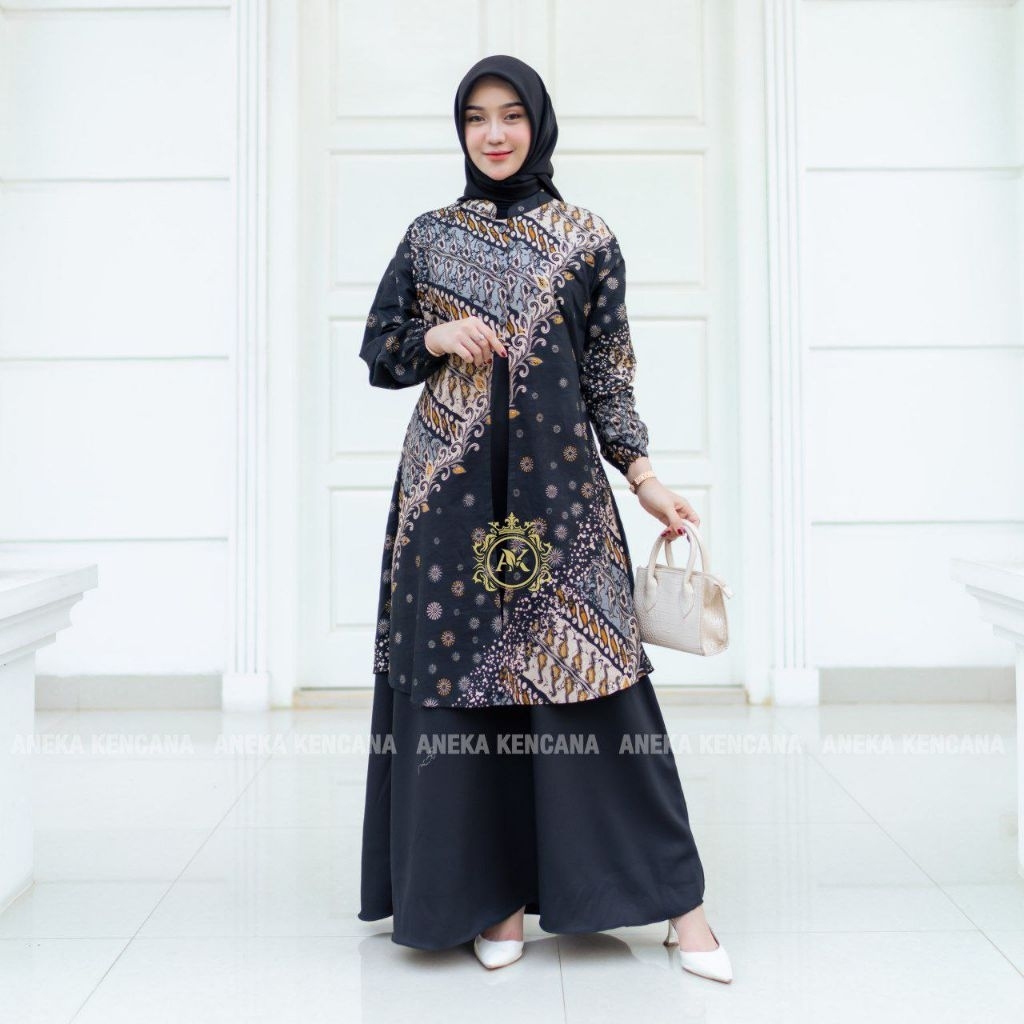 Gamis Batik Terusan Gamis Batik Semi Tunik  Mix Moscrepe Batik Muslimah Kekinian Batik Seragam