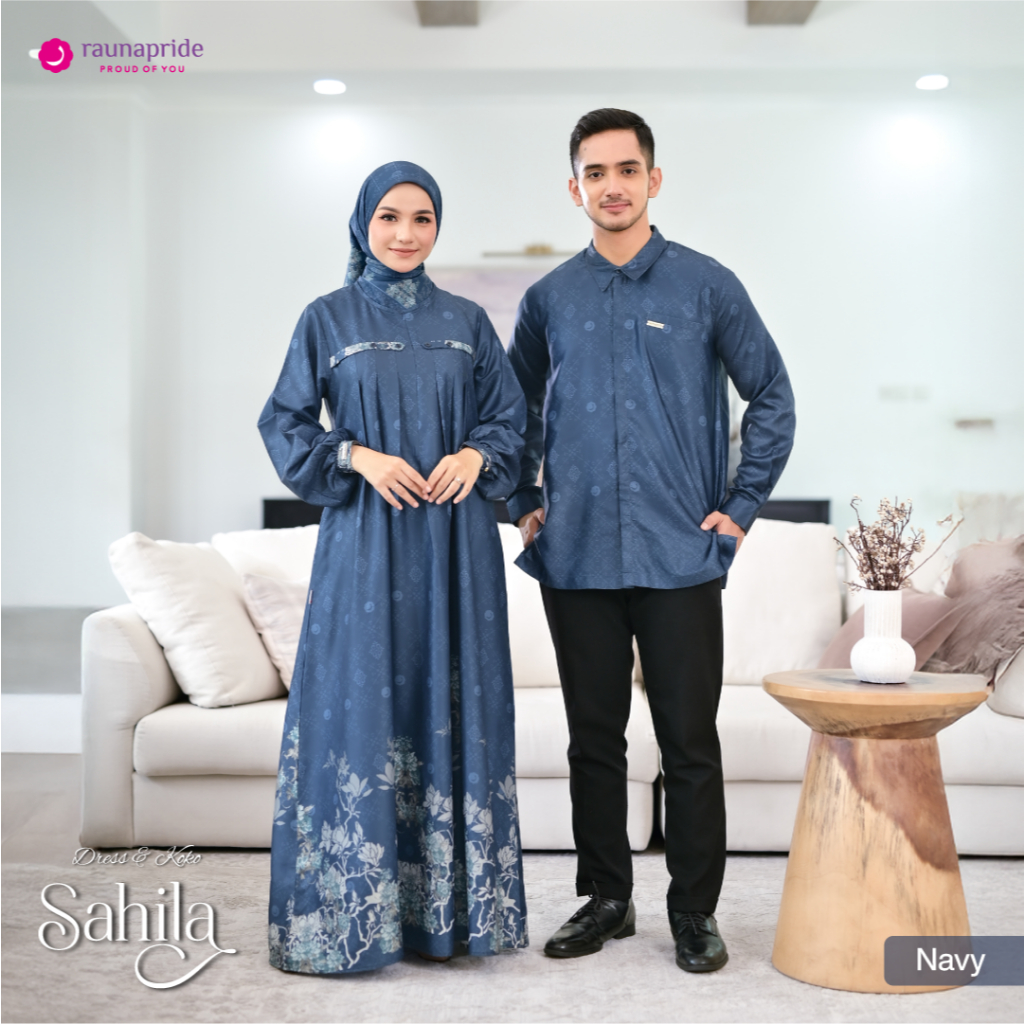 Baju Couple Pasangan Lebaran 2026 Raunapride Couple Sahila Navy Gamis Couple Keluarga 2026 Gamis Kok