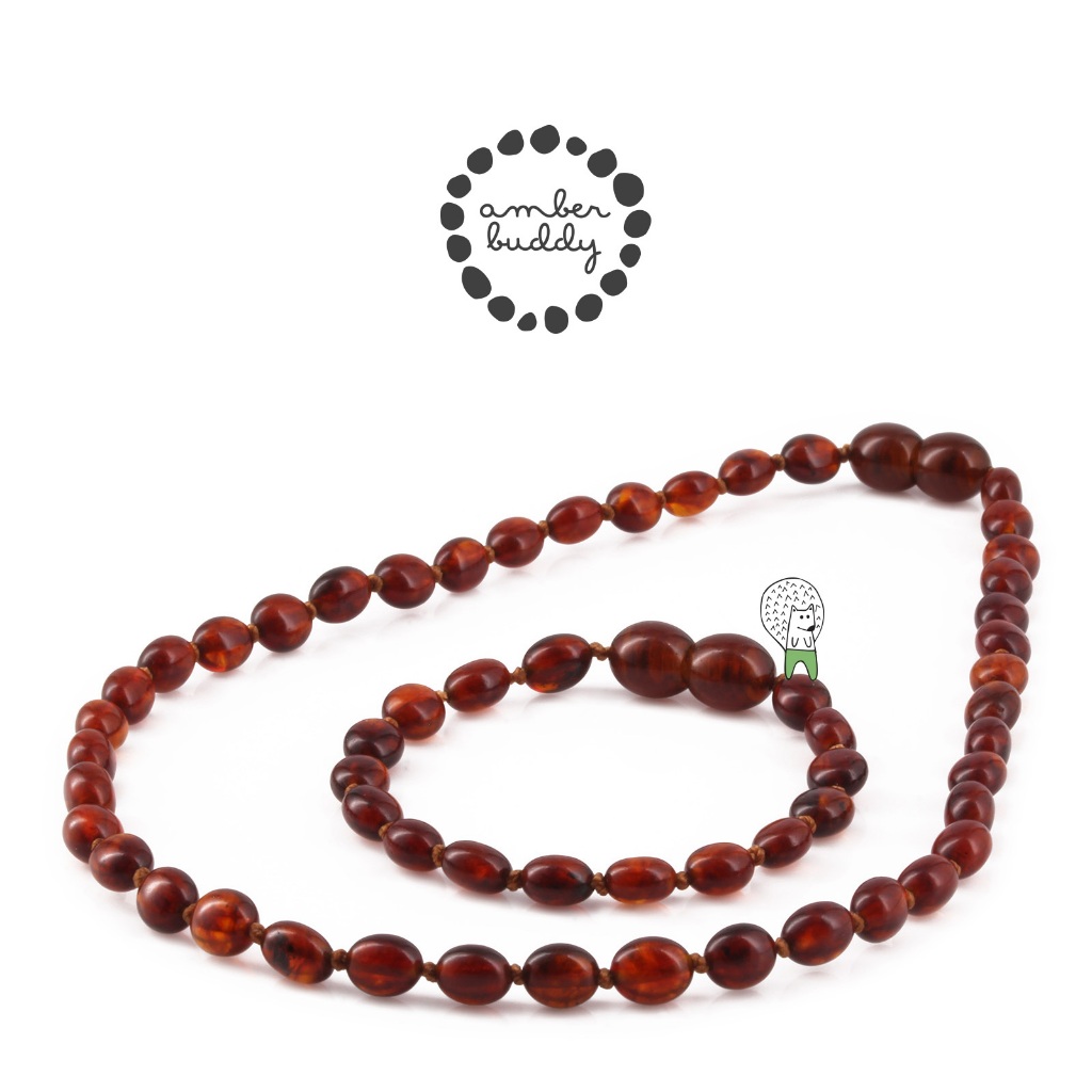 Amber Buddy | XO54C Kalung & Gelang Amber Bayi Cognac Glossy - 32cm & 14cm