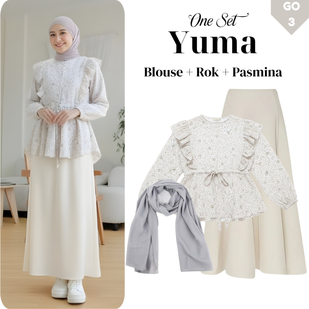 Yuma One set | Blouse Rok Hijab | OOTD Set HIjab Friendly | Setelan Wanita Terbaru kekinian Kece GO3