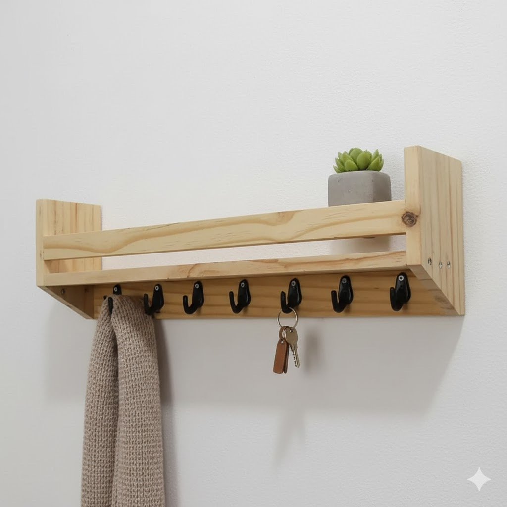 Rak Dinding Kayu Pinus Rak Bumbu Dapur Gantungan Spatula Sutil Serbaguna