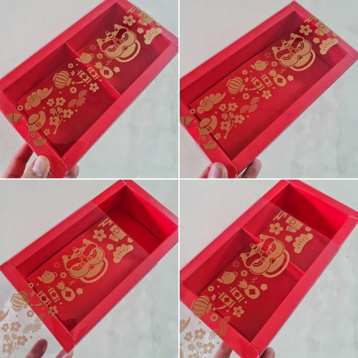( 5 Pcs ) Kotak Box Sekat 2 Hampers Imlek Kardus Mika CNY 22x11x6 cm Packaging Fruitpie Eggtart / Bo