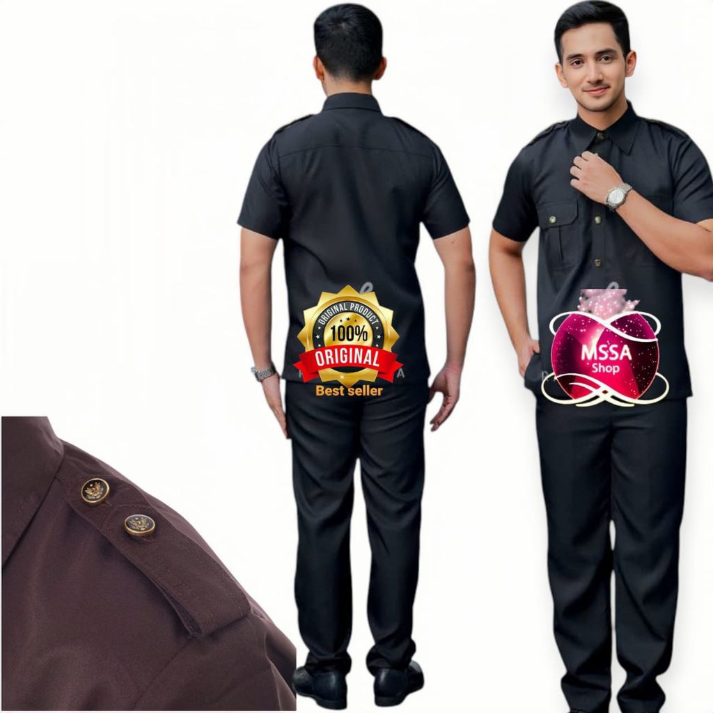 konveksi langsung 1 stel Seragam safari driver satpam warna hitam bahan twist pakaian kerja