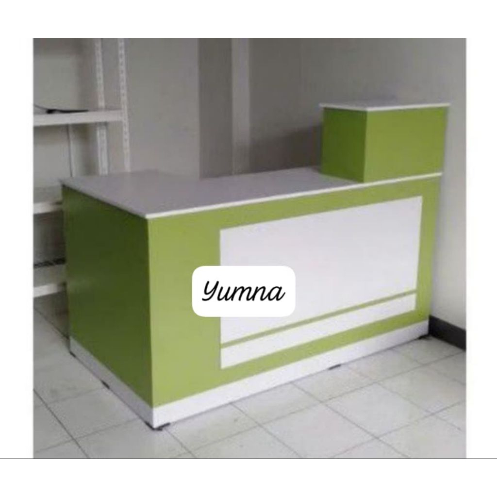 Meja Resepsionis Bentuk L Minimalis Beside Meja Laci