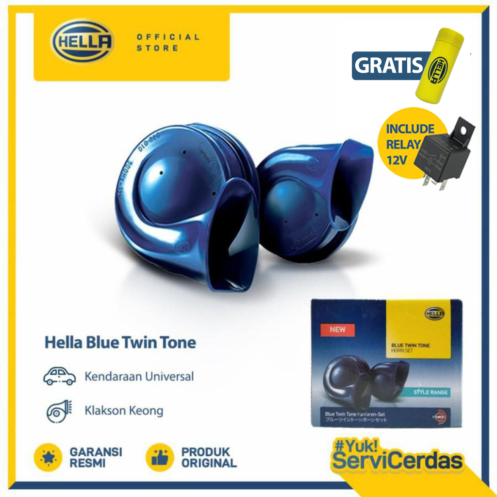 Klakson Mobil Keong Hella Blue Twin Tone 12V Include Relay - Klakson Motor
