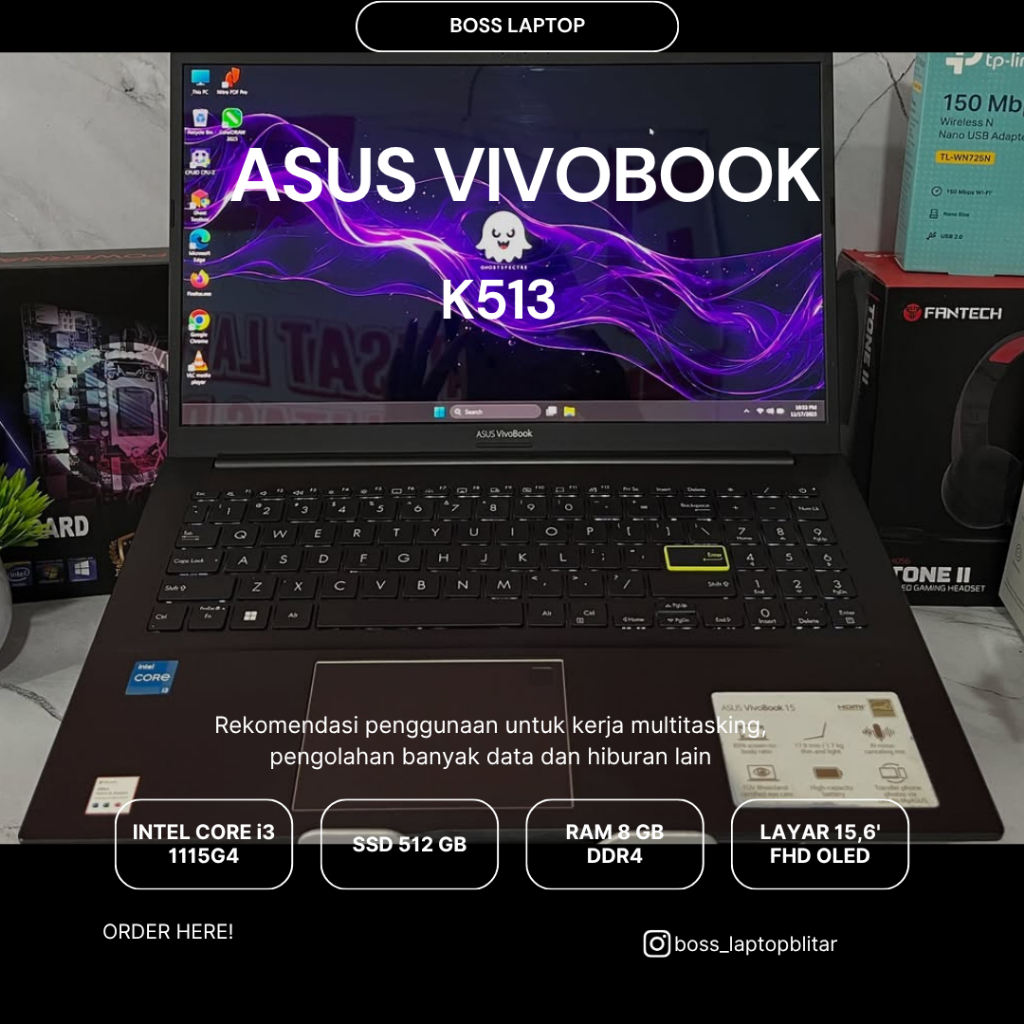 Laptop Asus Vivobook 15 K513 OLED Intel Core i3-1115G4 RAM 8GB SSD 512GB FULLSET