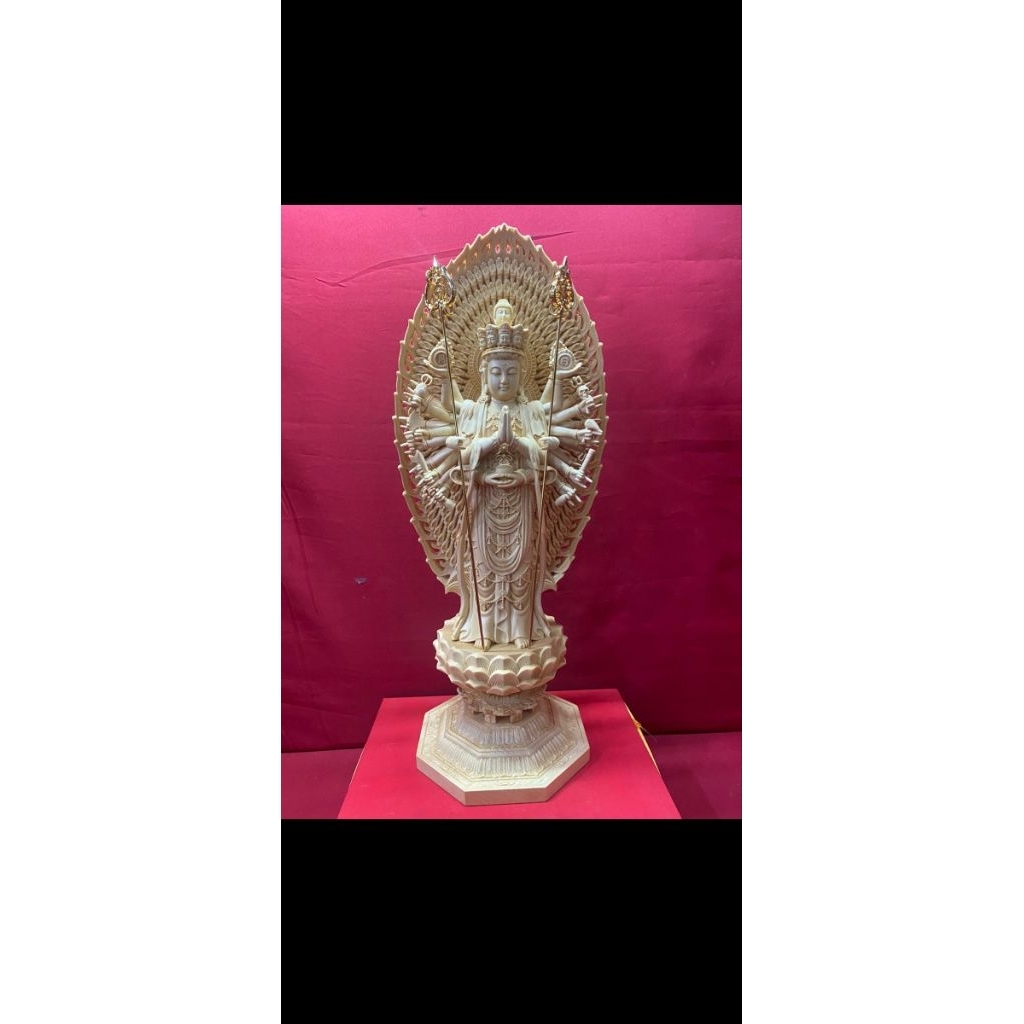 patung kayu dewi guan yin kwan im tangan seribu 16inch