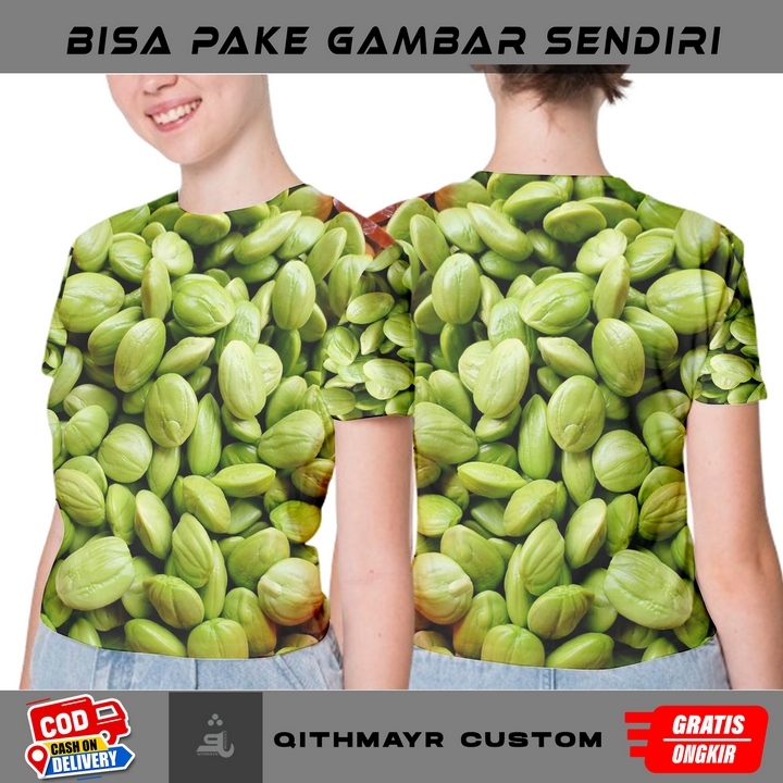 kaos wanita baju pete / sayuran petai Fullprinting 3D terbaru & termurah