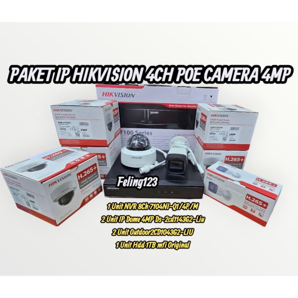 Paket IP Camera Hikvision CCTV 4Ch 4MP NVR 4Ch POE 4 Camera IP 4MP