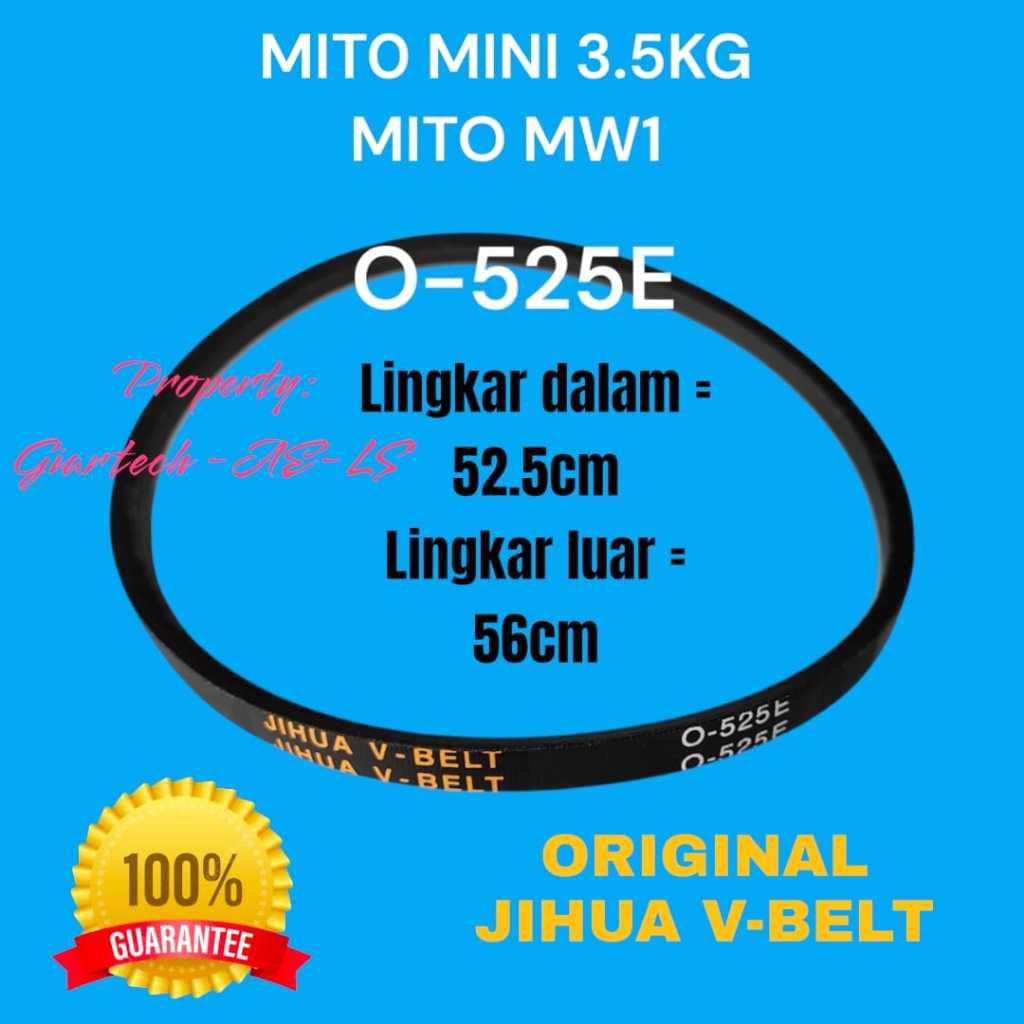 VANBELT V BELT V-BELT MESIN CUCI  MITO MINI 3.5KG MW1 O-525 O 525E 525 E JIHUA PANBEL FANBELT