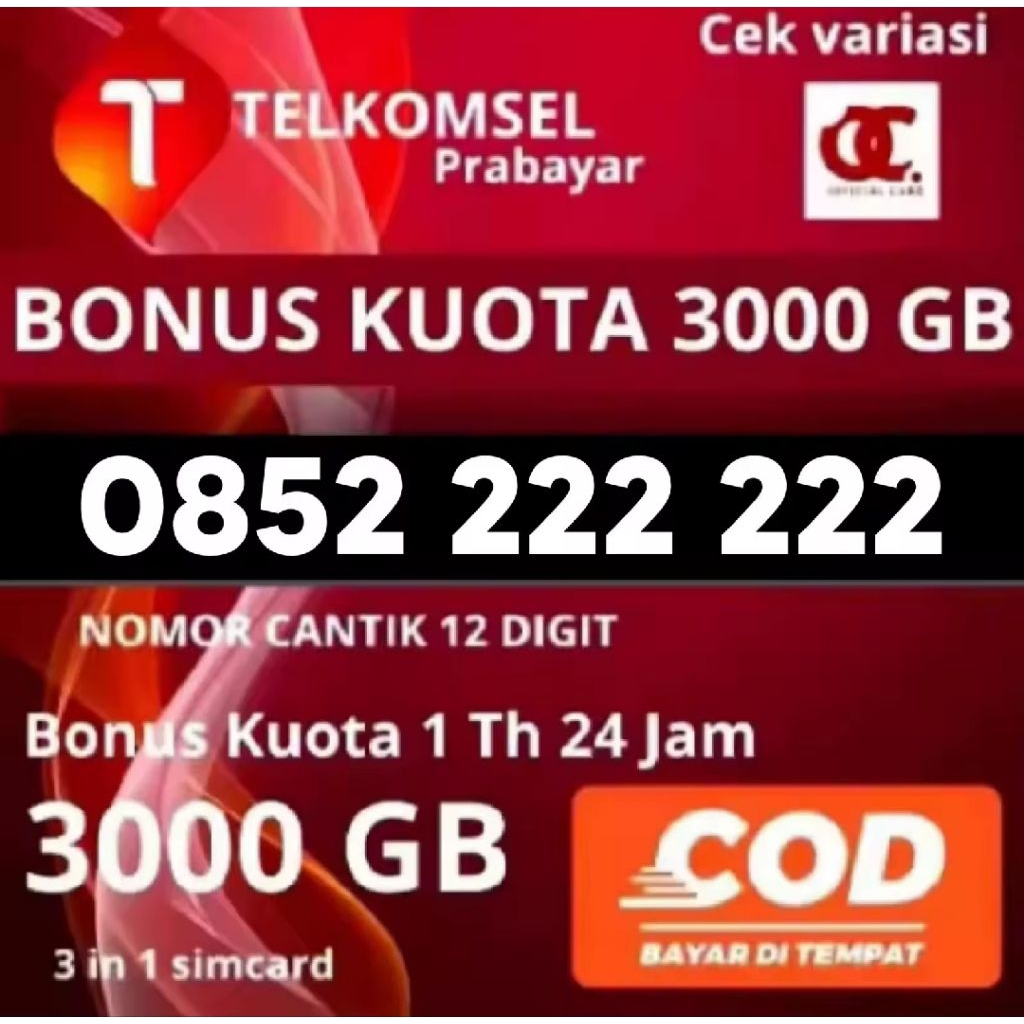 FLASH SALE Kartu Perdana Simpati 10 Digit Telkomsel Seluruh Indonesia Aktif Bonus Kouta 3000Gb