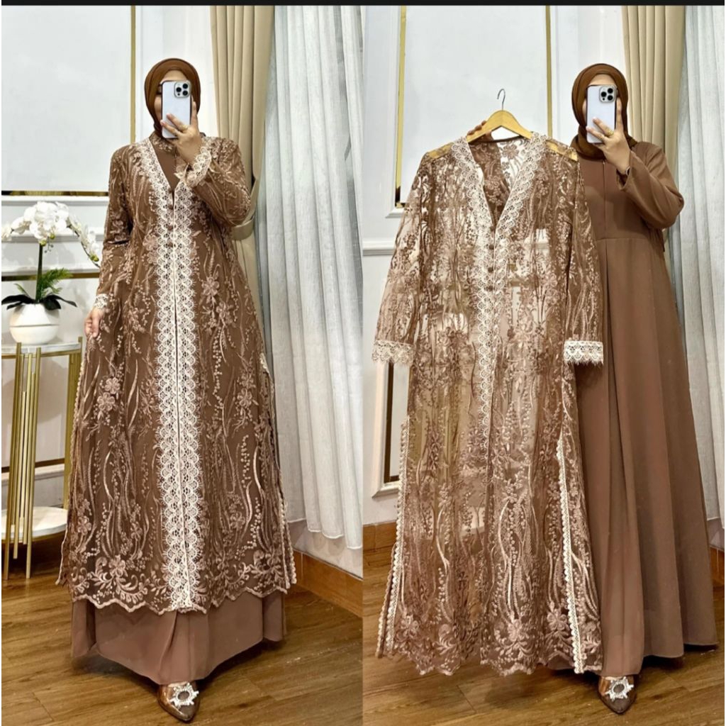 produk Terbaru Gamis crinkle set outer brokat Tile/gamis pesta lebaran,gamis kondangan set outer bro