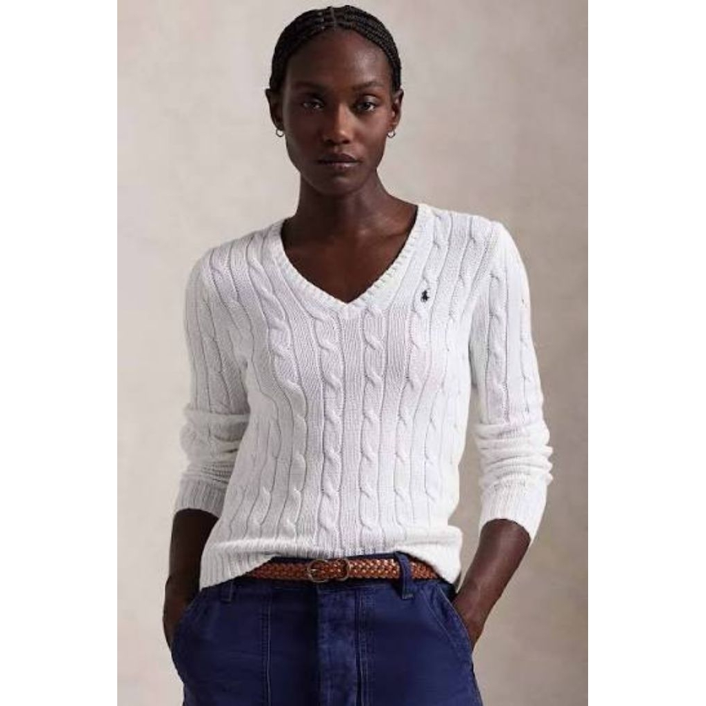 POLO RL Cable Knit Sweater V-neck Side Slit