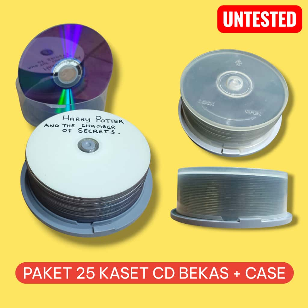 Paket Kaset CD/DVD Isi 25 + CD Case Tabung Kapasitas 25 - CD Bekas Film Jadul Dekorasi Vintage