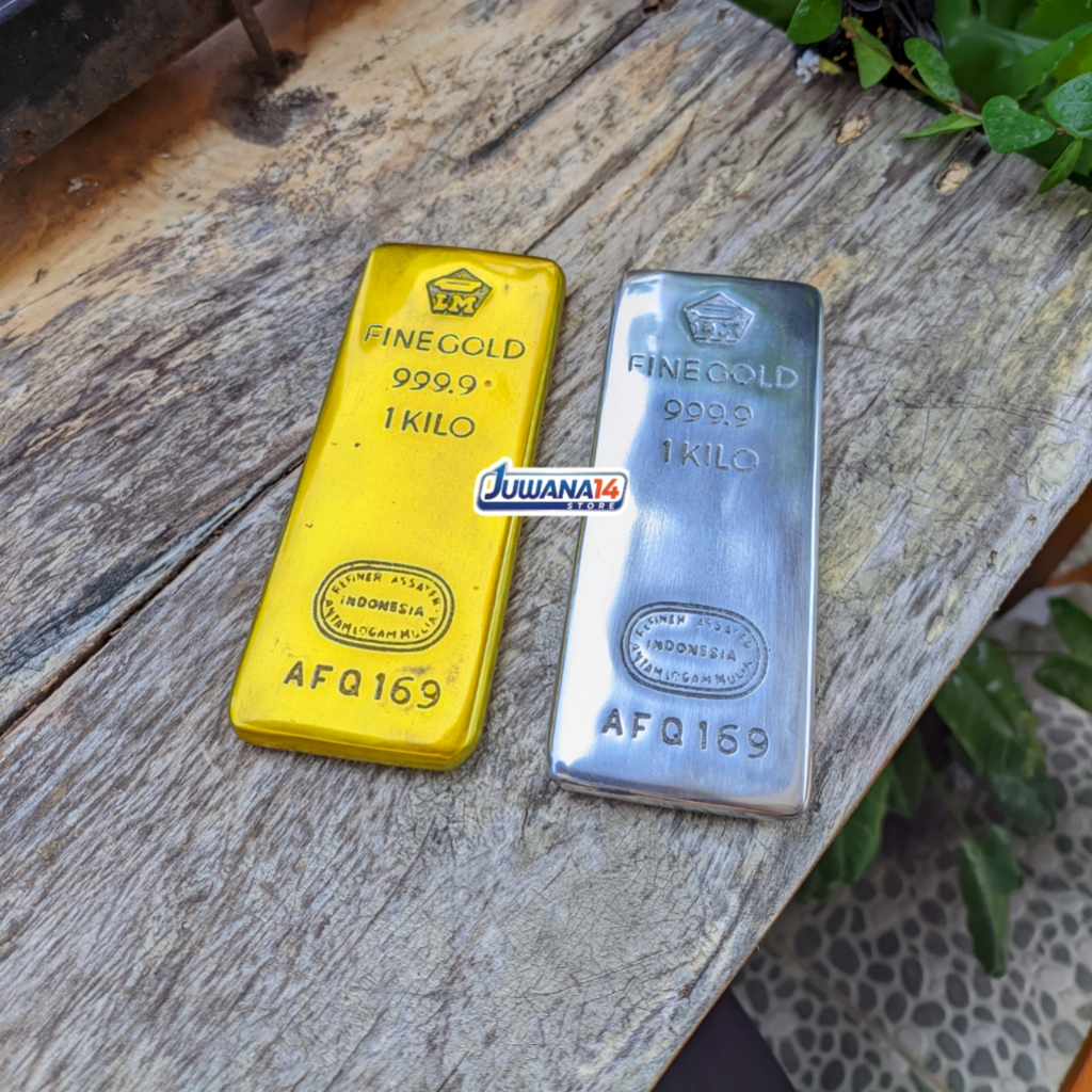 Replika Emas Batangan 1kg Bahan Aluminium Gold - Dekorasi Pajangan Estetik Ruang Tamu