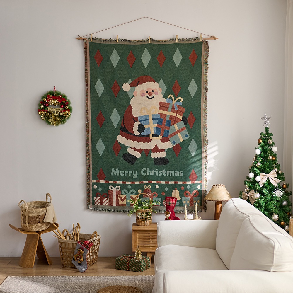 Tirai Natal, dekorasi ruang, hiasan dinding, kain latar, selimut benang katun, penutup sofa, selimut