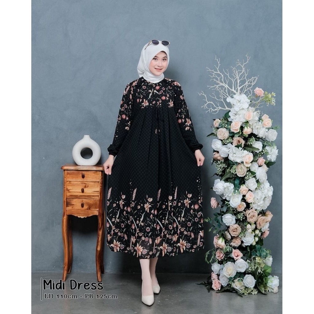 MIDI DRESS BAHAN CERUTY BABY DOLL LD 110 CM PB 125  CM