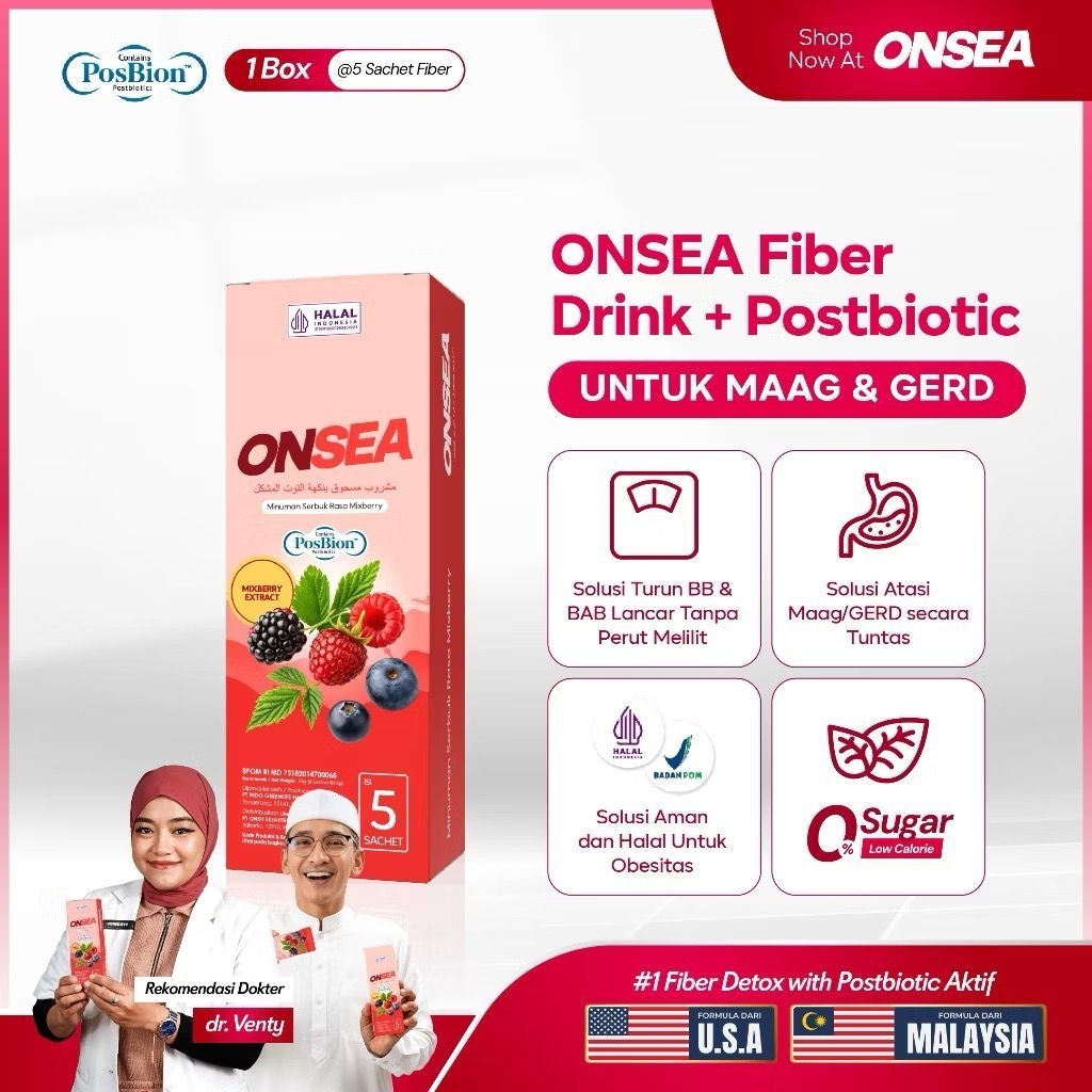 ONSEA FIBER DRINK + POSTBIOTIC | Minuman Serat Tinggi Fiber & Probiotik untuk Diet, Pelancar BAB & A