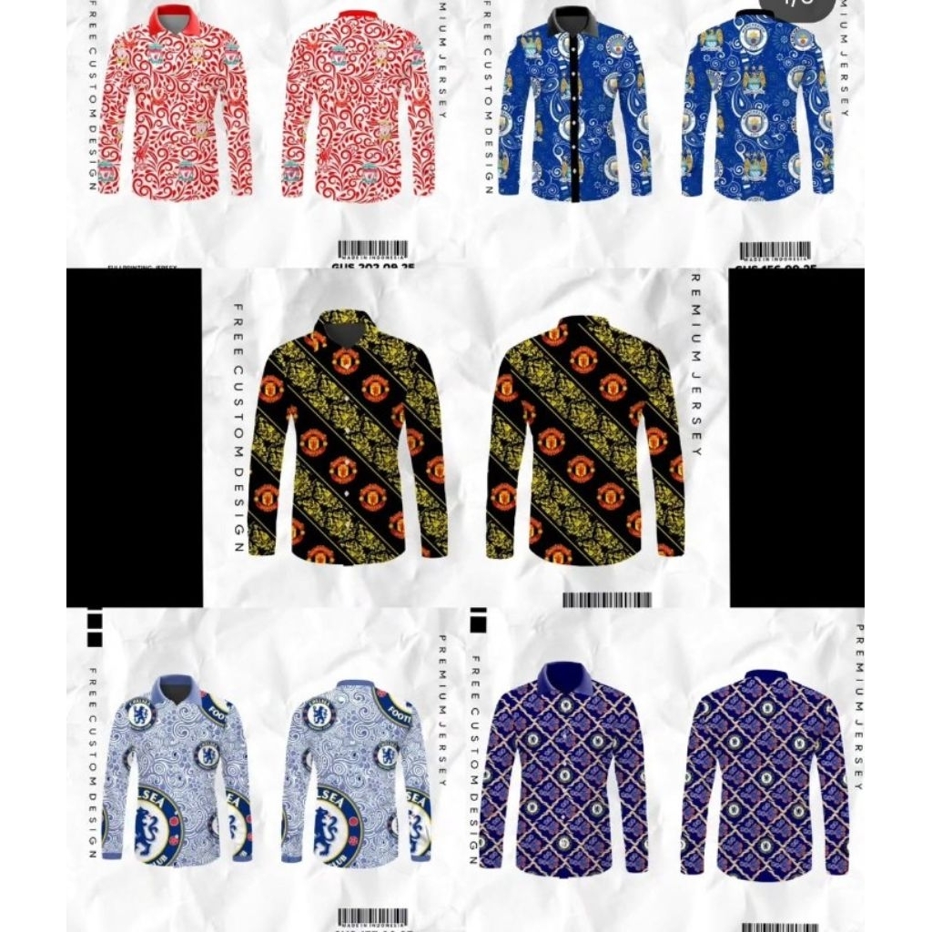 Kemeja Batik Ipool/Batik Lvrpooll/Batik Man Citi/Batik Chelsi/Batik M Utd/Batik Klub Bola Longsleeve