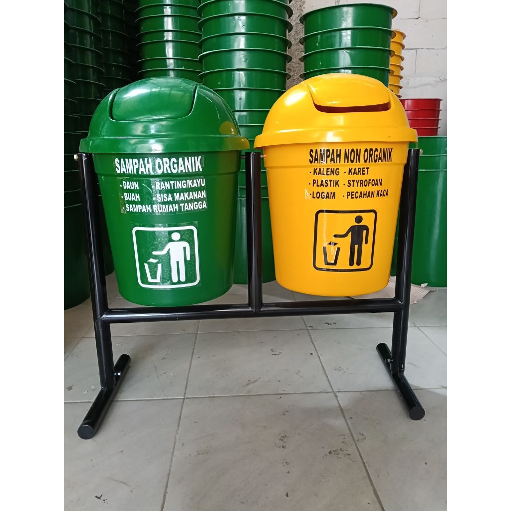 Tempat Sampah Fiberglass 30 Liter 2In1 , Tempat Sampah Outdoor , Tempat Sampah Ember , Tempat Sampah