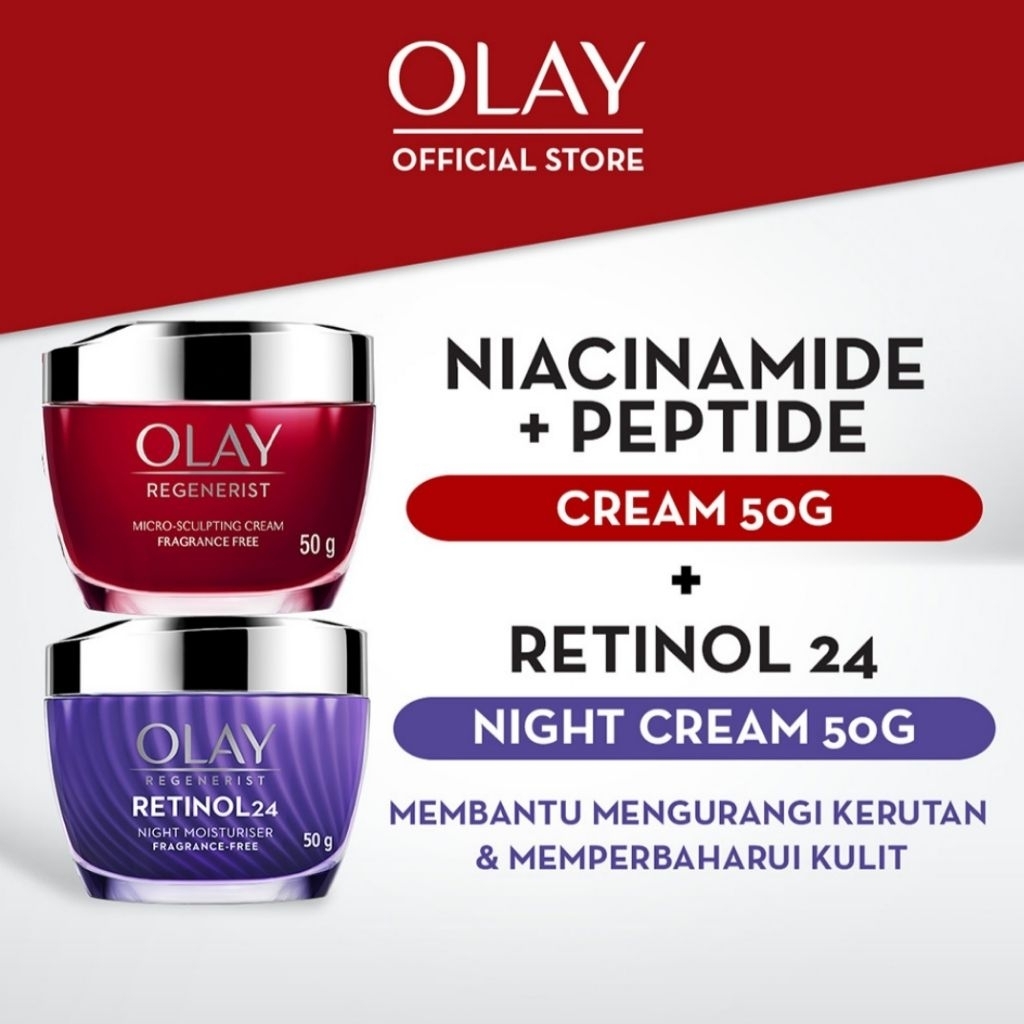 Paket Olay Krim Pagi Pelembap Wajah + Krim Malam Retinol 24