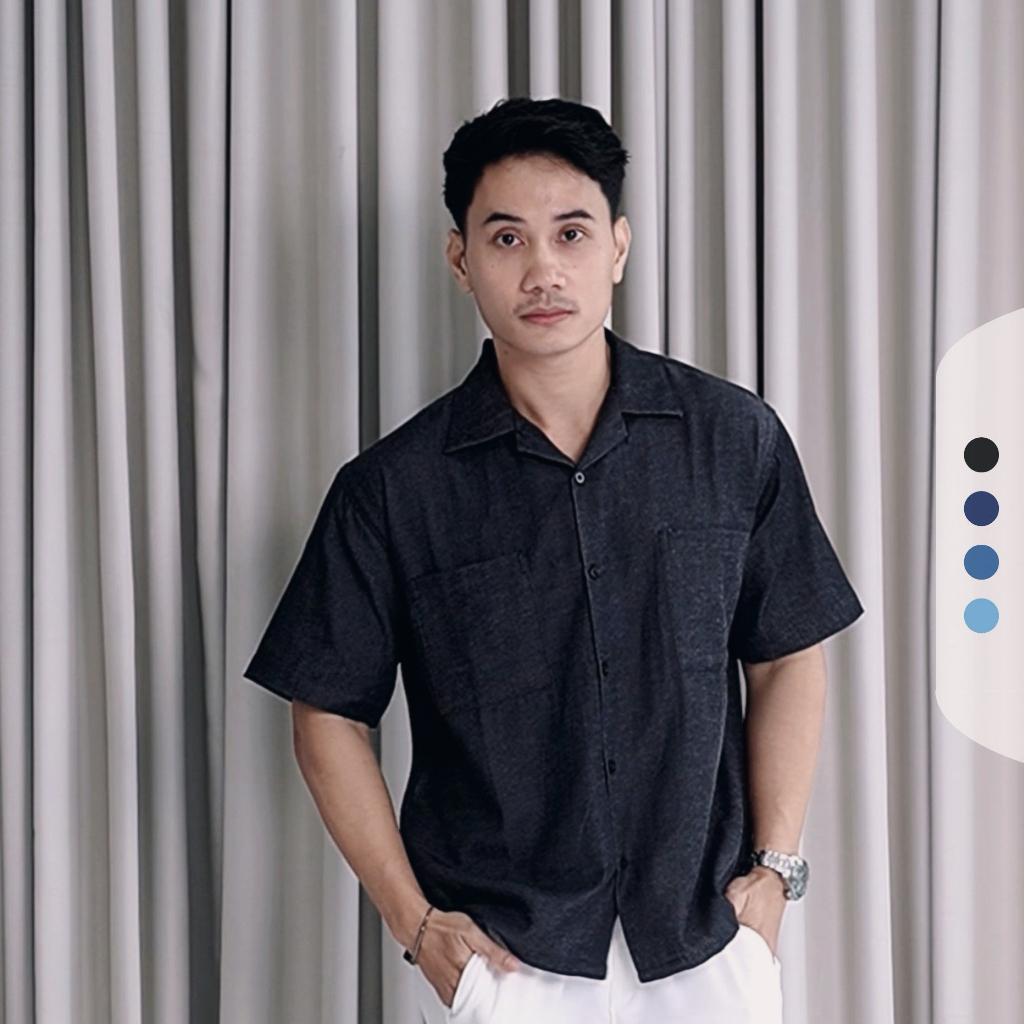 Cupachino - Cuban Bowling Shirt Soft Denim | Kemeja Cuban Pria Casual