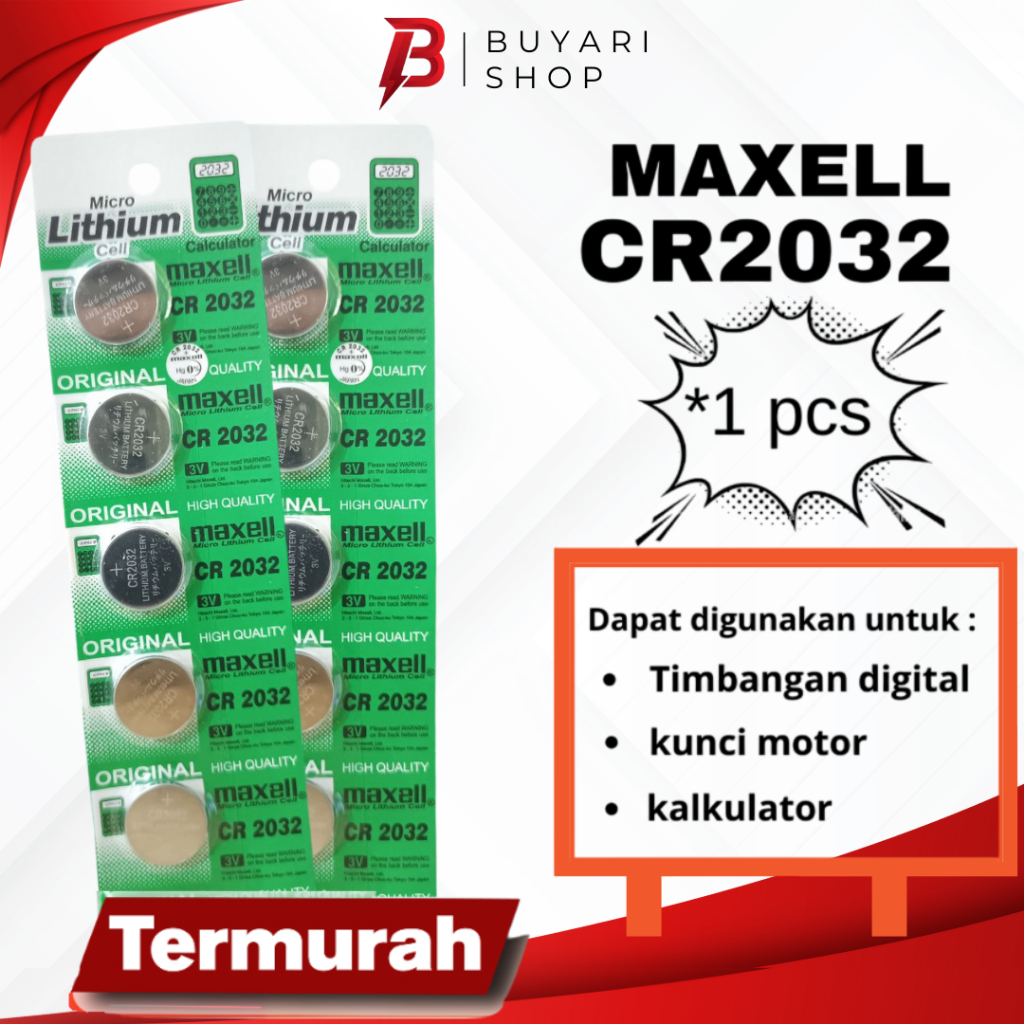 TERMURAH Baterai Batre Batrai Batrei CMOS MAXELL CR2032 Laptop PC Baterai Timbangan Digital badan CR