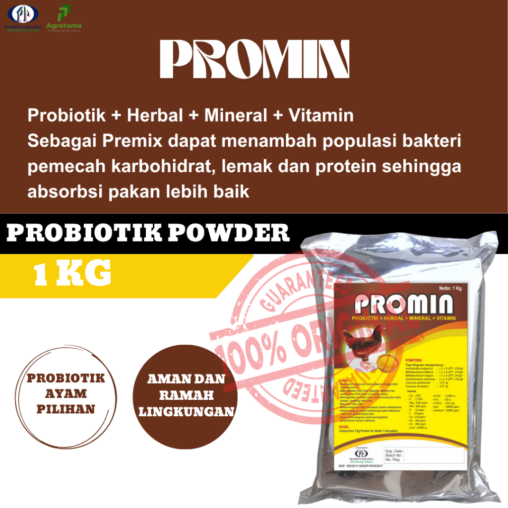 Promin 1 Kg meningkatkan produksi telur warna kuning telur lebih kuning dan cangkang lebih kuat sert