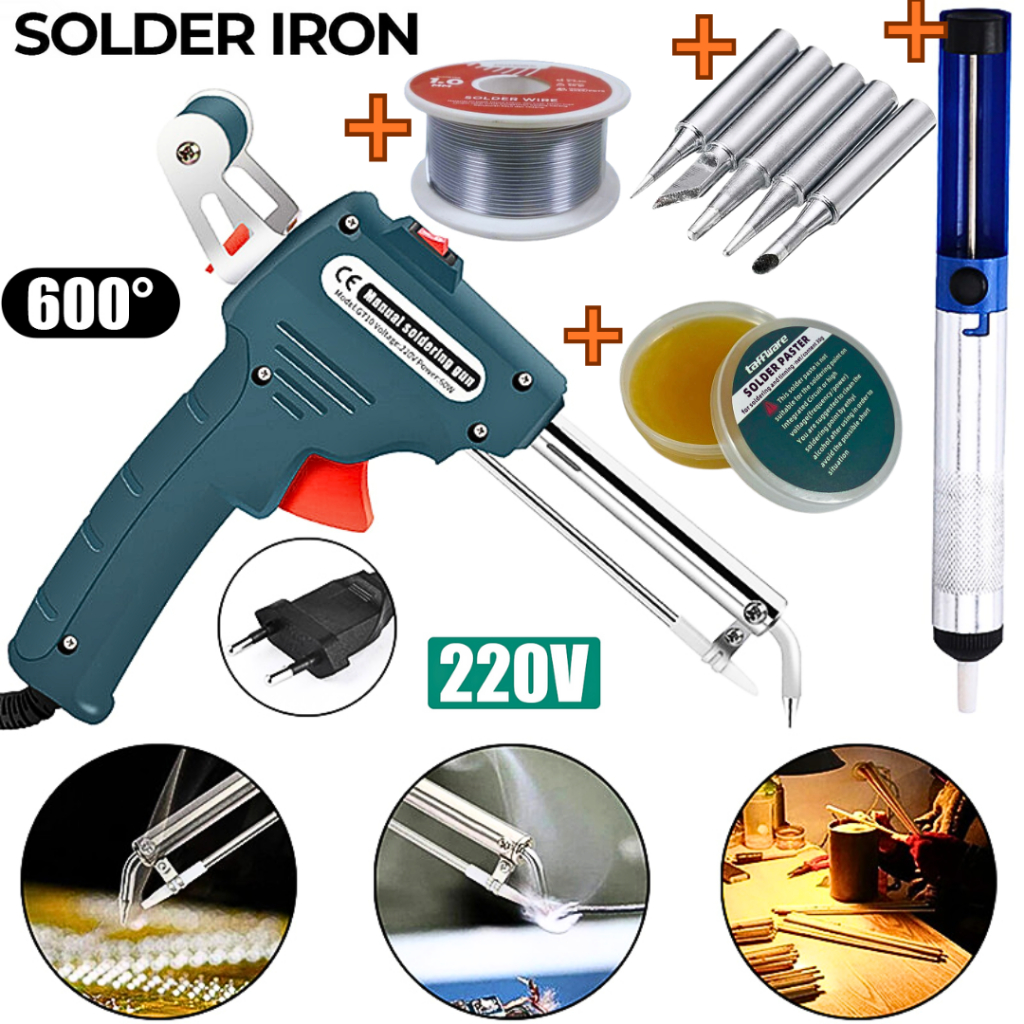Taffware Solder Listrik Tembak 60W Outomatis Paket Lengkap +Timah+Mata Solder+Penyedot+Pasta - GT10