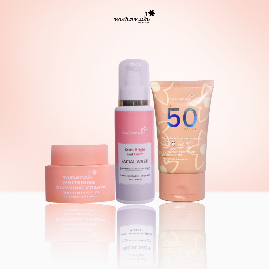 MERONAH GLOWING CREAM + SABUN WG + SUNSCREEN PROTECTION SPF 50PA+++