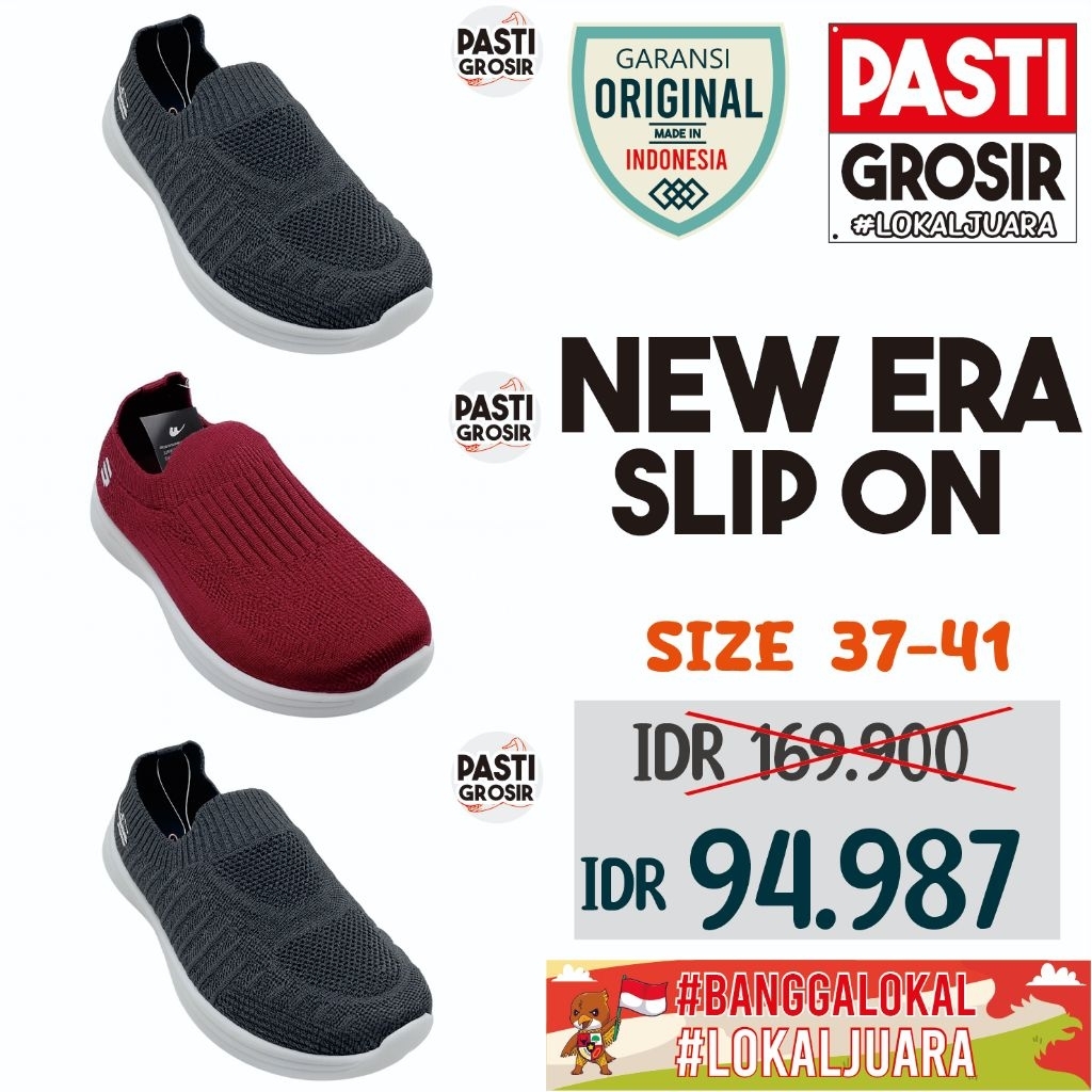 New Era Rajut Cewek Ukuran 37-41 Merah Maroon New Era Winda 07 Sepatu Slip On Sepatu Rajut New Era S