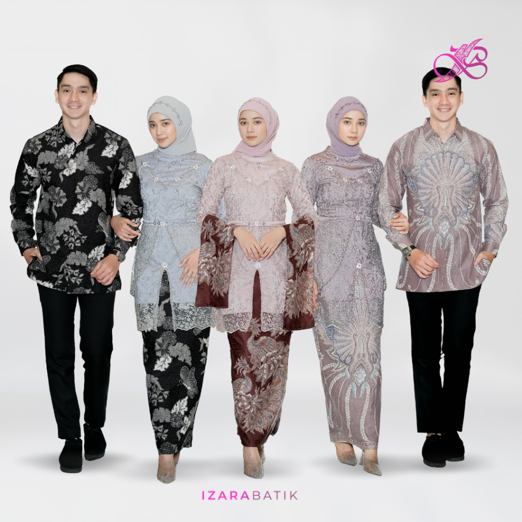 IZARABATIK - Sherina Series Set Kebaya Batik Modern Couple Wisuda Lamaran Full Payet Tunangan Kondan