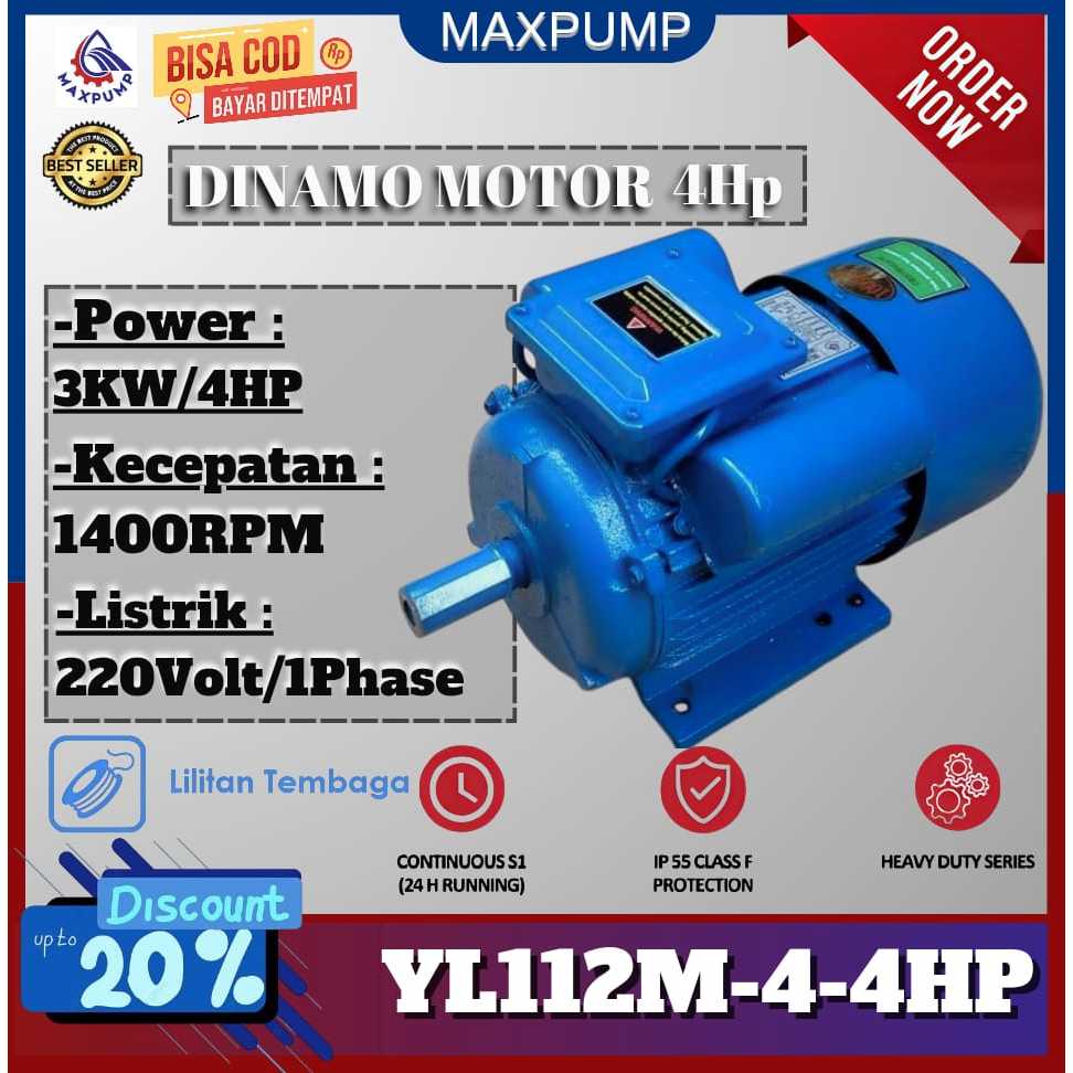 MAXPUMP Dinamo 1 Phase 4 HP 1400 RPM Electric Motor GMYL 4 PK 3 KW - B3 Foot Mounted - 1400RPM Dinam